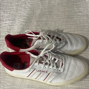 adidas Men’s White Leather Sneakers with Red Accents